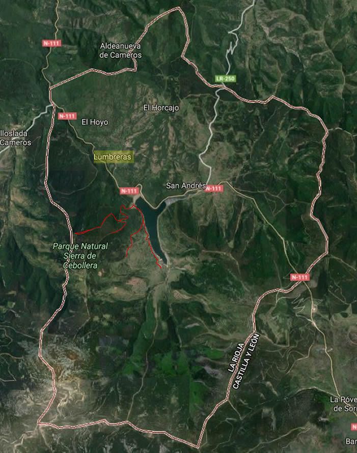 Mapa del área de recolección de setas en Sierra de Cebollera