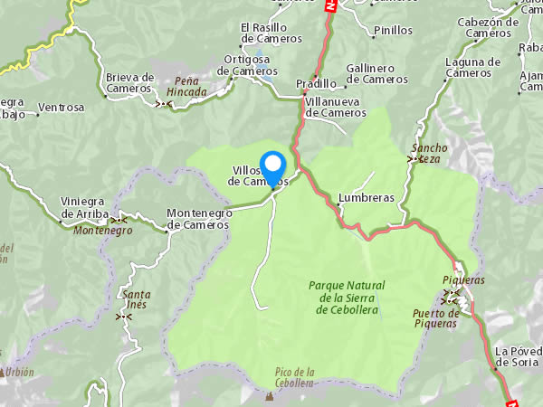 Mapa del Parque Natural de Sierra de Cebollera